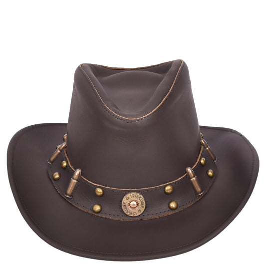 Real Leather Bullet Ornament Cowboy Western Australian Bush Hat HL3345 Brown-1