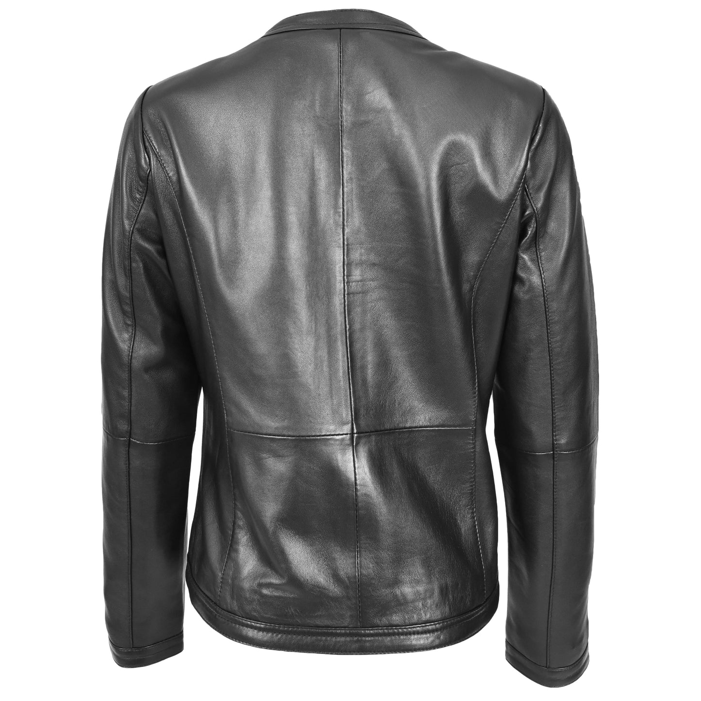 Womens Real Leather Collarless Fashion Jacket Slim Fit Style Clara Black-3