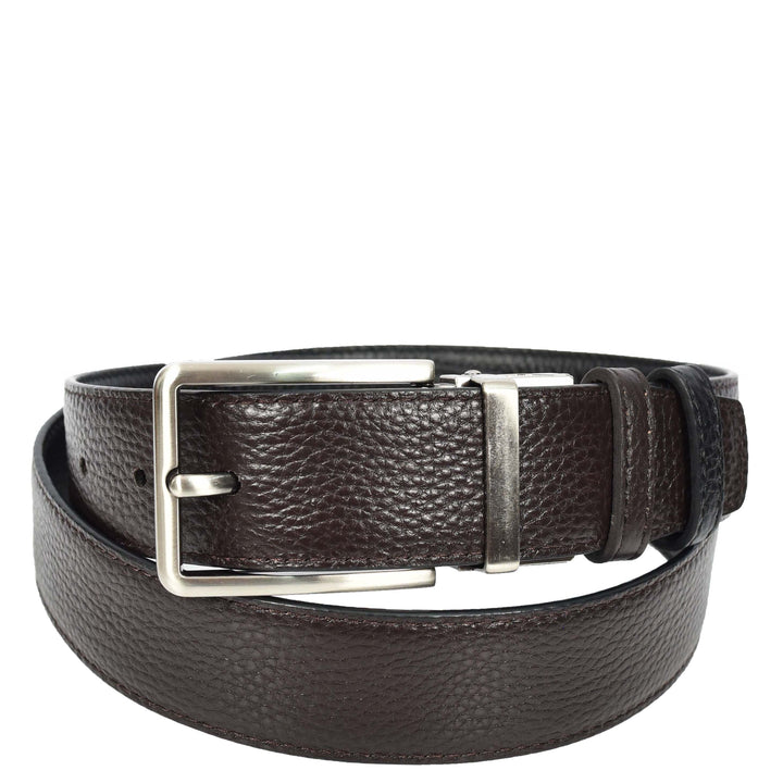 Real Leather Mens Reversible Belt With Rotated Buckle Dress Suits Casual Style Bursa Black/Brown