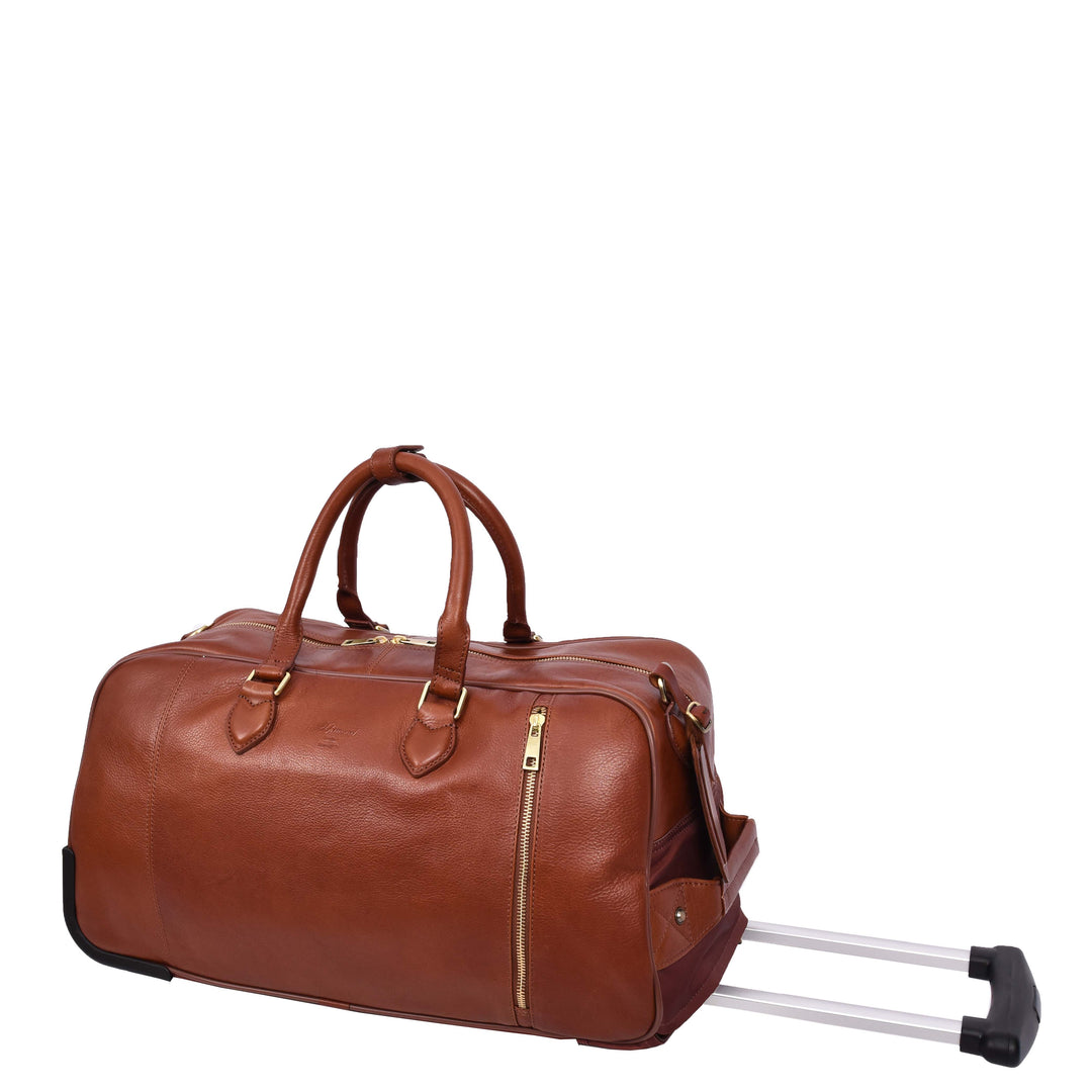 Genuine Leather Wheeled Holdall Duffel Weekend Overnight Bag Whitby Tan-2