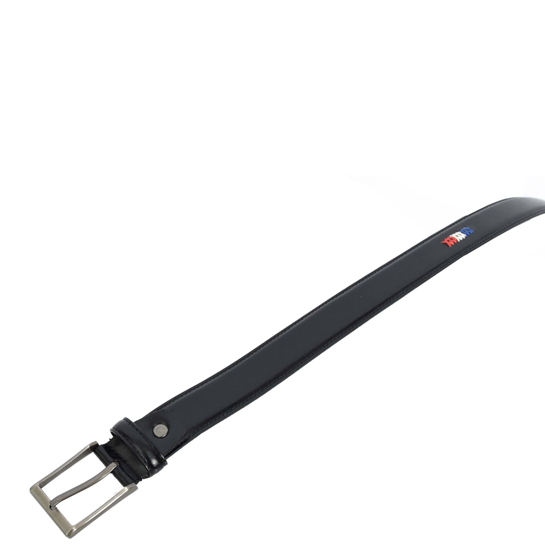 Mens Premium Leather Buckle Belt With Stitch Details Adjustable Casual Style Uluru Black