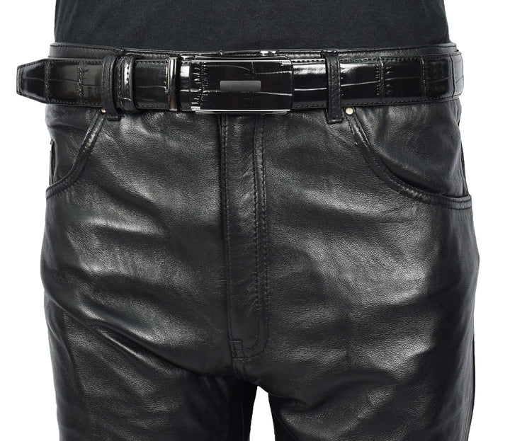 Real Leather Mens Adjustable Ratchet Buckle Belt Dress Suits Pants Every Day Wear Whistler Black