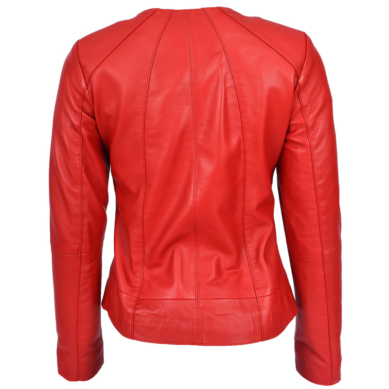 Womens Real Leather Collarless Jacket Classic Style Lottie Red-2