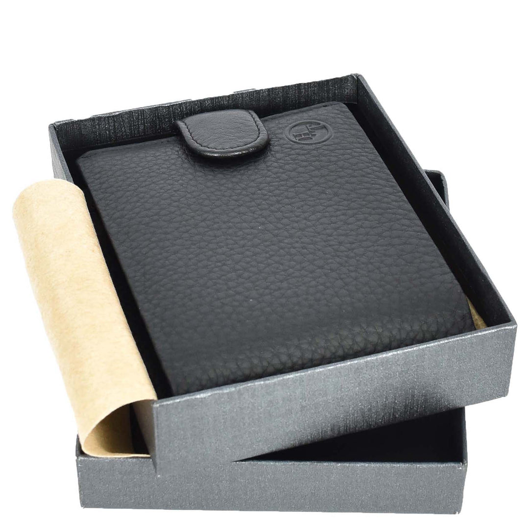 Mens Real Leather Bifold Wallet Banknotes ID Window Card Holder Cairn Black