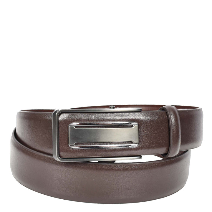 Mens Real Leather Adjustable Ratchet Automatic Casual Buckle Belt Luton Brown