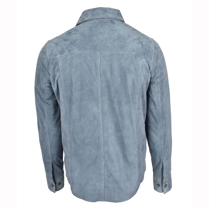 Mens Real Goat Suede Shirt Western Trucker Jacket Oliver Denim Blue 2