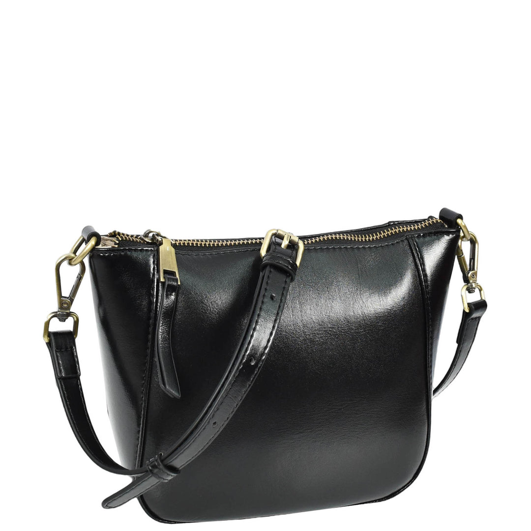 Womens Real Leather Cross Body Bag Small Size Sling Pouch Catherine Black-2