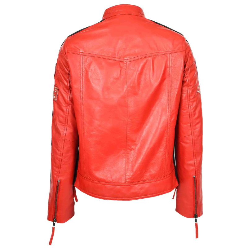 Ladies Leather Cafe Racer Biker Jacket Motorcycle Badges Rosa Red 2
