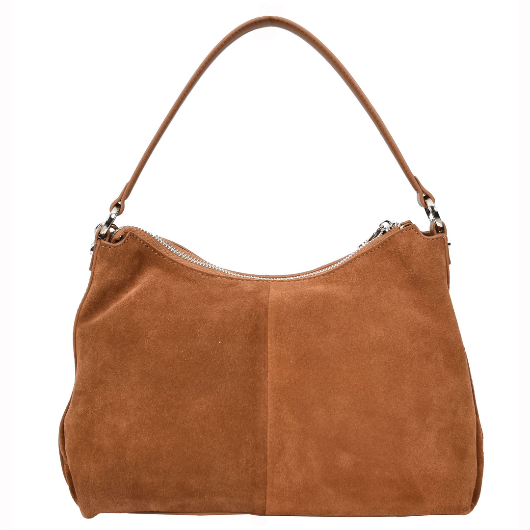 Women's Real Suede Hobo Shoulder Bag Side Tassel Solana Tan 2