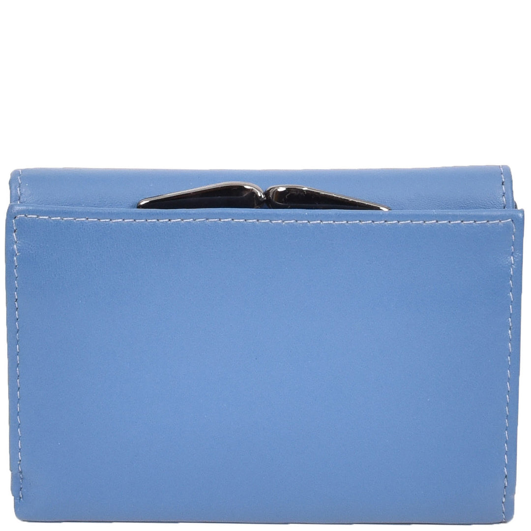 Womens Leather Trifold Metal Frame Purse Small Ravenna Blue 2