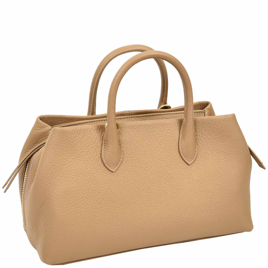 Women's Leather Structured Tote Handbag Detachable Strap Ingrid Tan 2