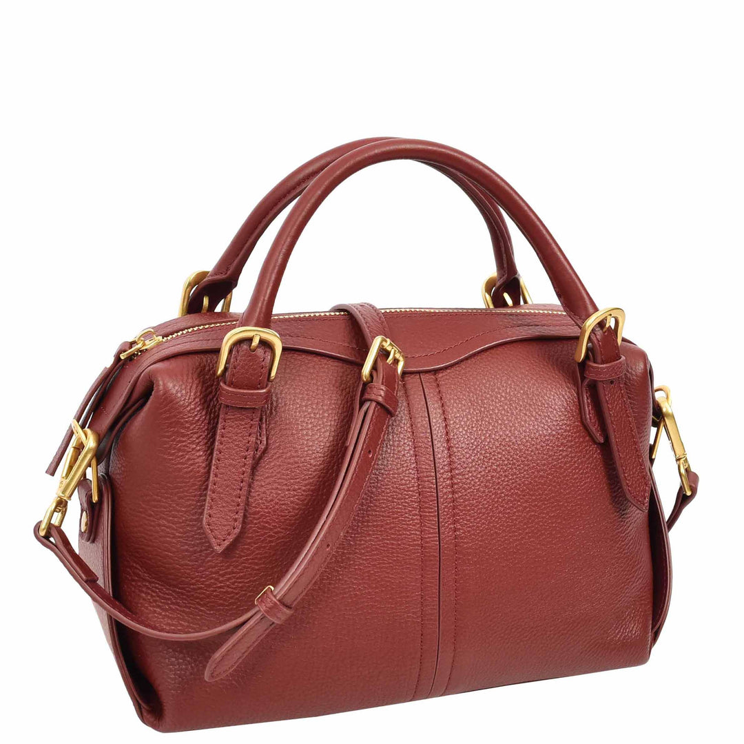 Women's Leather Satchel Handbag Top Handle Crossbody Purse Freya Red 2