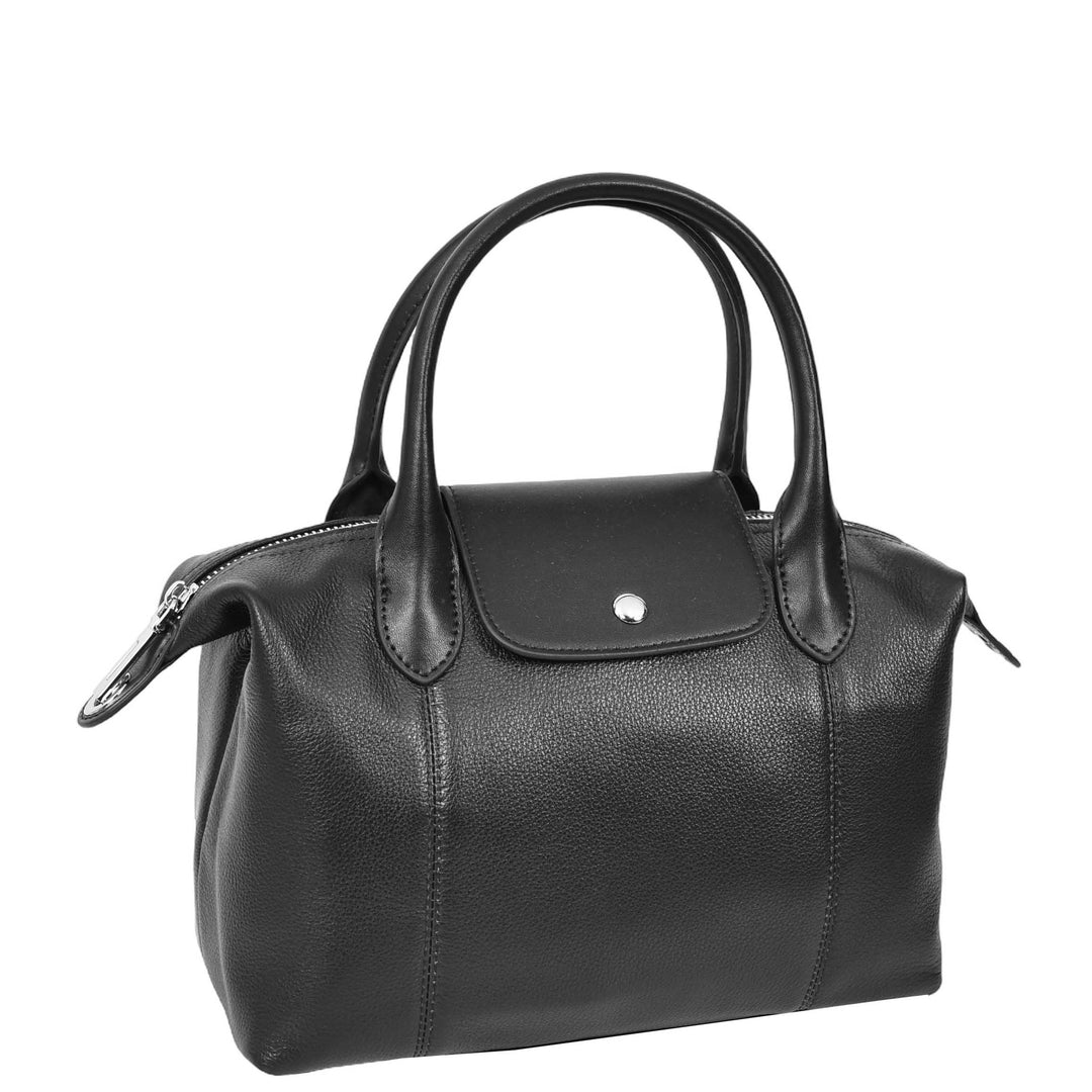 Womens Real Leather Handbag Small Top-Handle Tote Style Quinn Black