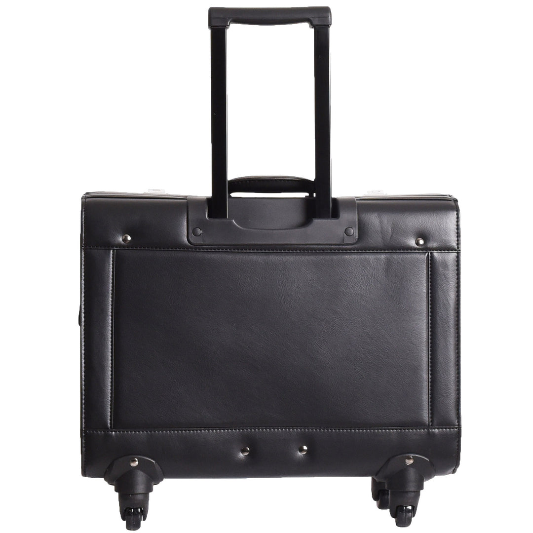 4 Wheel Spinner Leather Pilot Case Flight Carry on Cabin Bag HOL966 Black 2