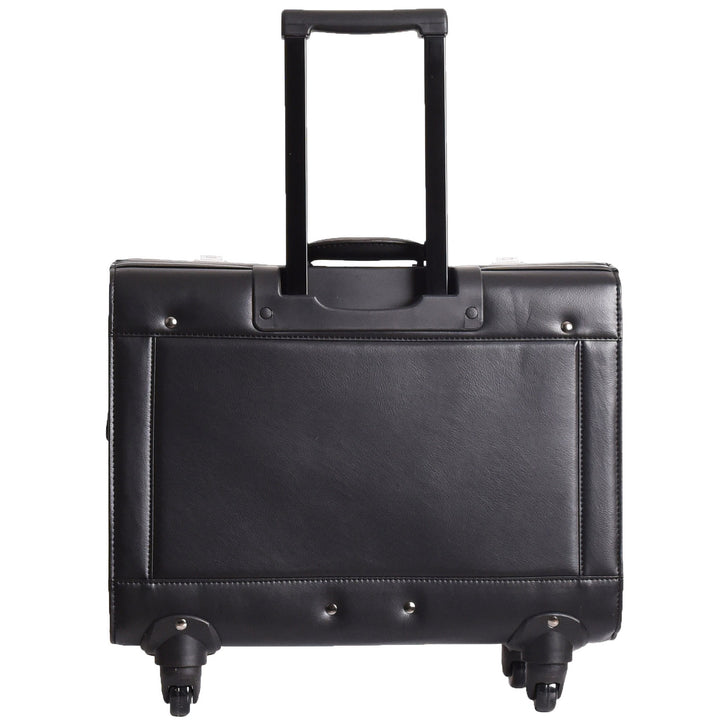 4 Wheel Spinner Leather Pilot Case Flight Carry on Cabin Bag HOL966 Black 2