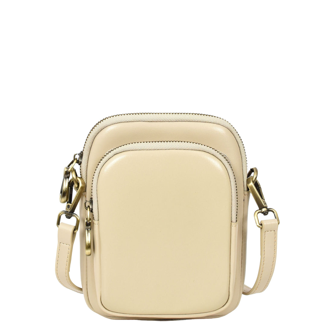 Womens Real Leather Sling Pouch Small Crossbody Bag Isobel Off White