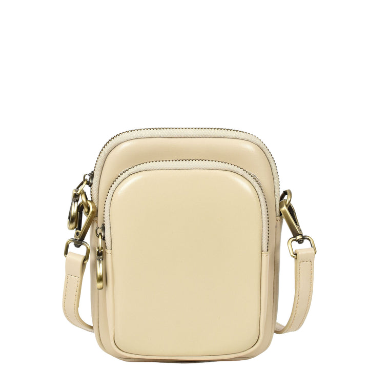 Womens Real Leather Sling Pouch Small Crossbody Bag Isobel Off White