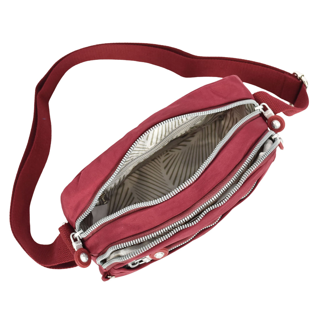 Womens Small Cross Body Bag Travel Organiser Sling Pouch Anya Burgundy