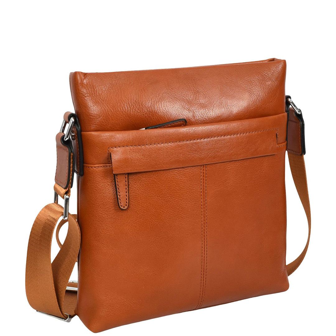 Mens Real Leather Cross body Bag Messenger Shoulder Flight Bag Classic Design Zion Tan