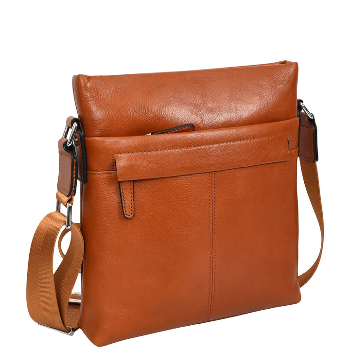 Mens Real Leather Cross body Bag Messenger Shoulder Flight Bag Classic Design Zion Tan