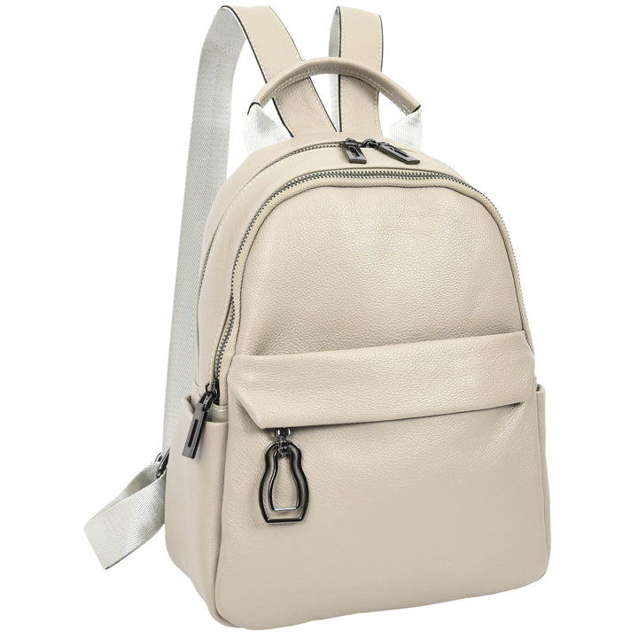 Women’s Organiser Rucksack Soft Leather Backpack Casual Daypack Kaia White 7