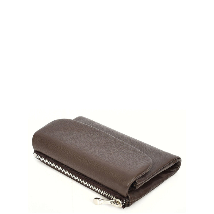 Womens Real Leather Bi-fold Purse Compact Wallet HOL3033 Coffee