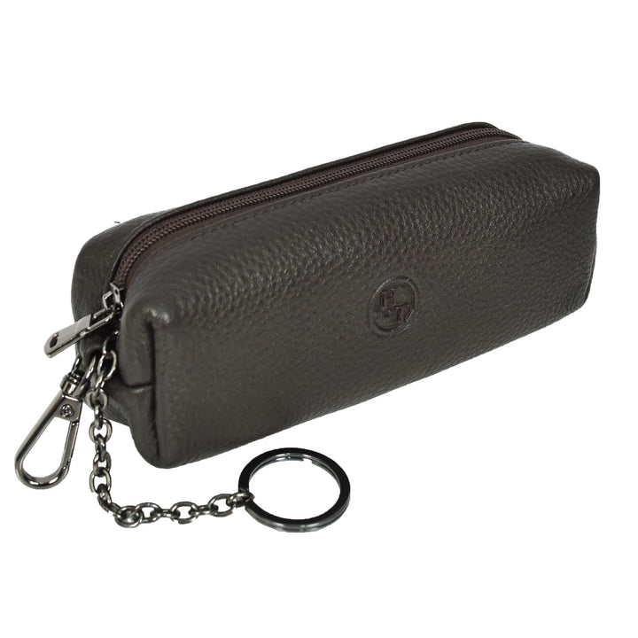 Genuine Leather Key Ring Case Small Stationary Zipped Pouch Lahti Brown