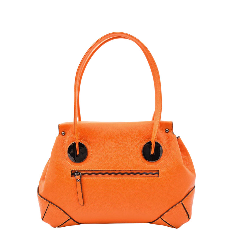 Leather Shoulder bag For Women Zip Medium Tote Handbag Susan Orange 2