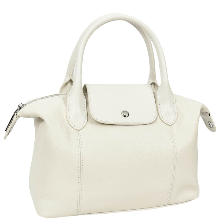 Womens Real Leather Handbag Small Top-Handle Tote Style Quinn White