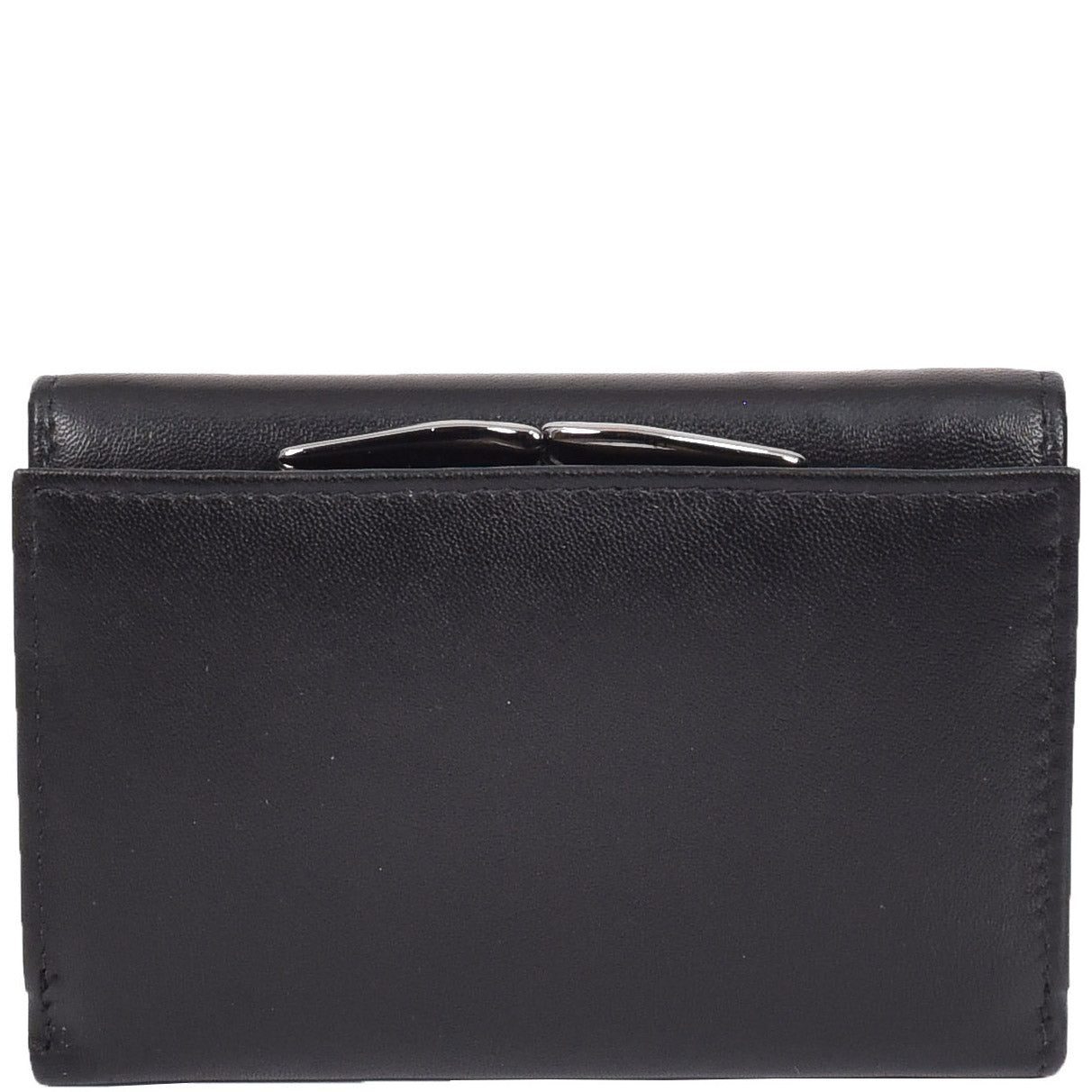 Womens Leather Trifold Metal Frame Purse Small Ravenna Black 2