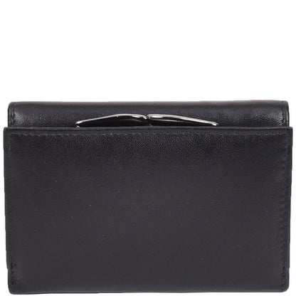 Womens Leather Trifold Metal Frame Purse Small Ravenna Black 2