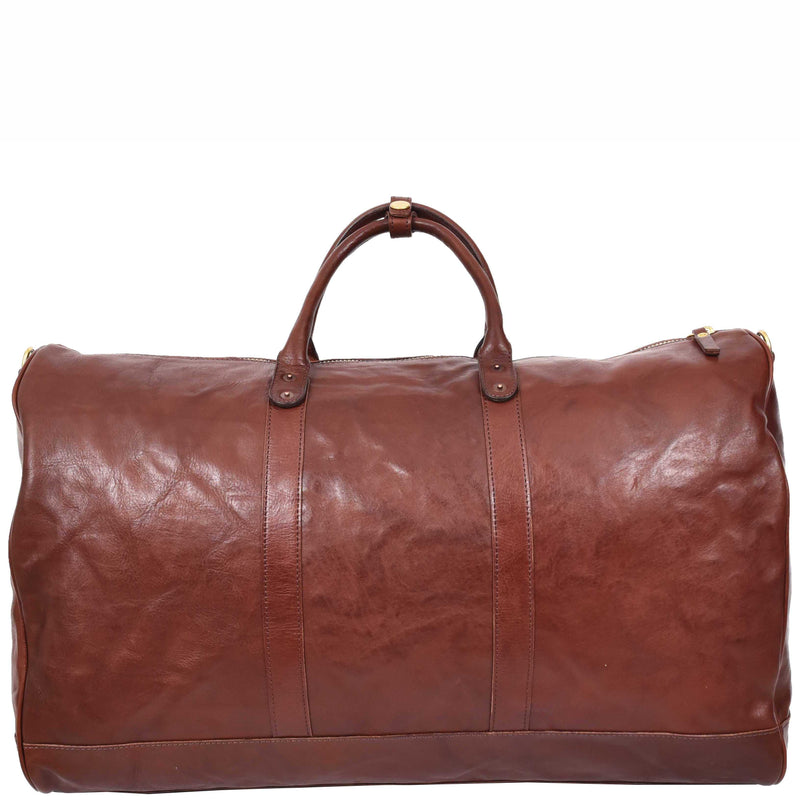 Travel Duffle Bag Genuine Vegetable Leather Large Holdall HOL712 Brown 2