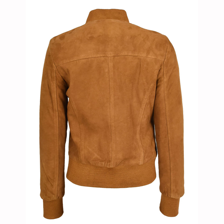 Womens Real Goat Suede Bomber MA-1 Jacket Faye Cognac 2