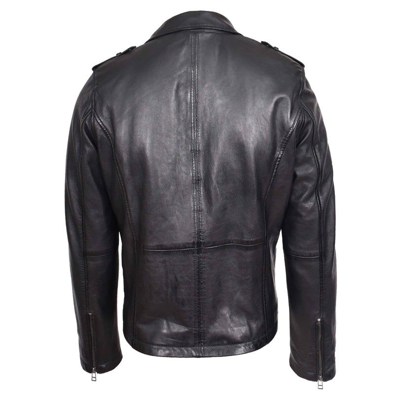 Mens Leather Brando Biker Jacket Cross Zip Daylen Black 2