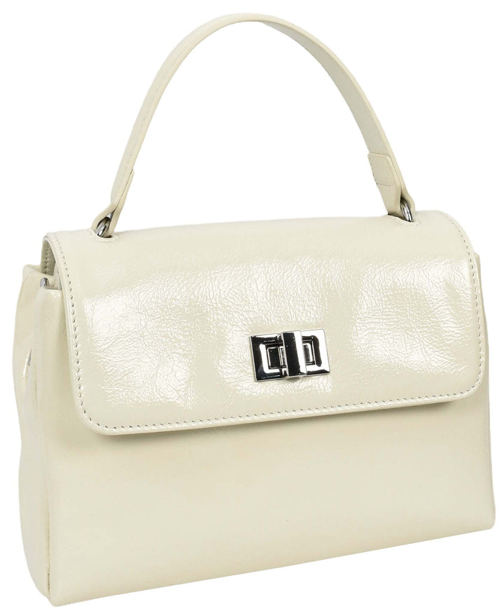 Womens Real Leather Handbag Mini Top-Handle Tote Style Aria White-3