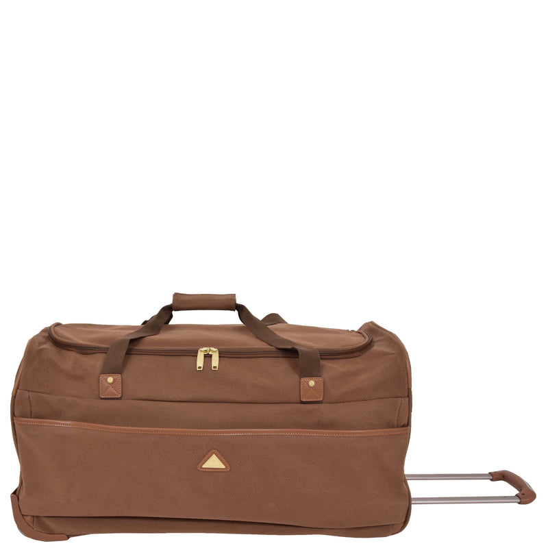Faux Leather Large Size Wheeled Holdall H070 Tan 2