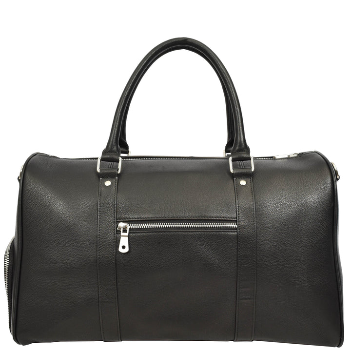 Men's Real Leather Holdall Weekend Duffel Bag Reeve Black 2