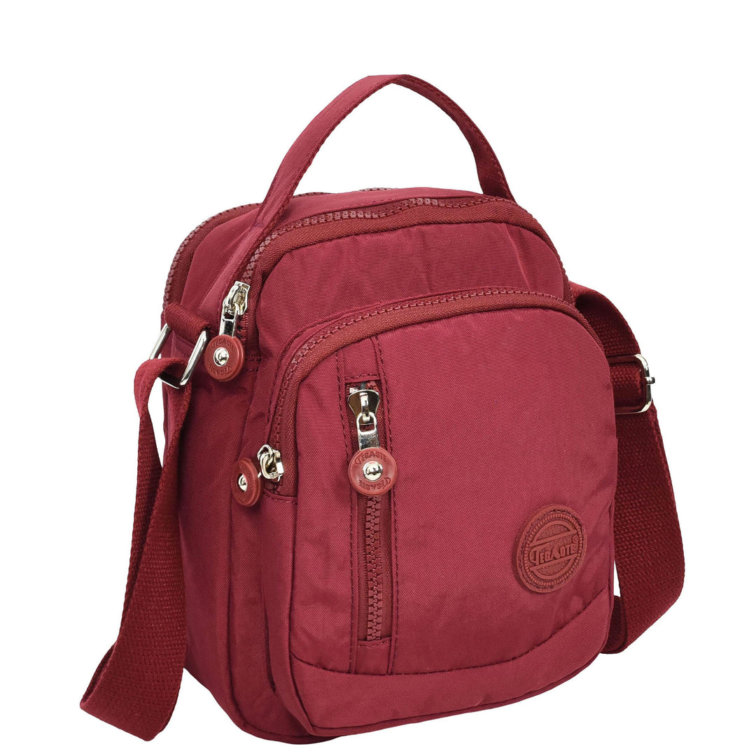 Men's Cross Body Bag Multiple Zip Compartments Lightweight Messenger Bag Shaun Burgundy