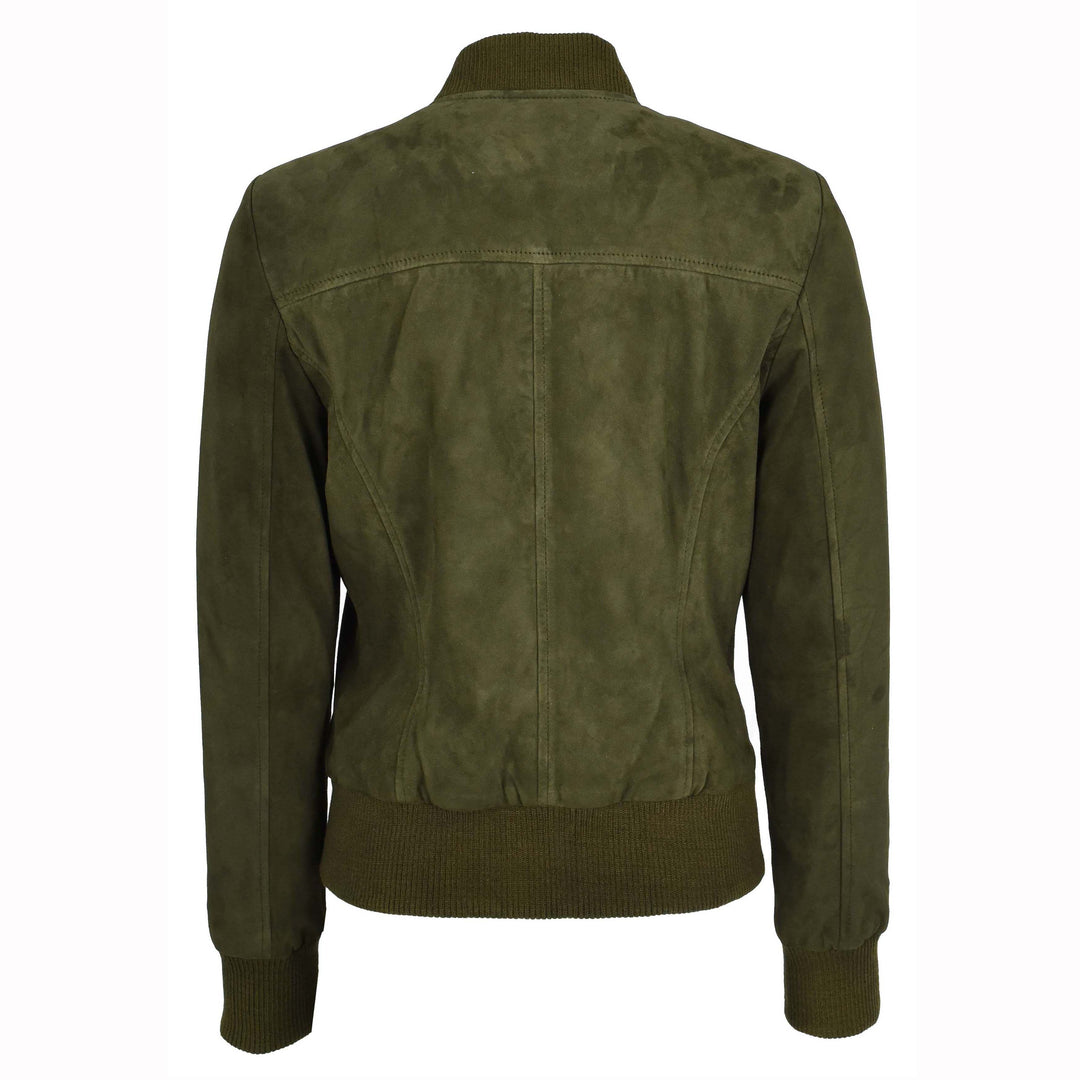 Womens Real Goat Suede Bomber MA-1 Jacket Faye Khaki Green 2
