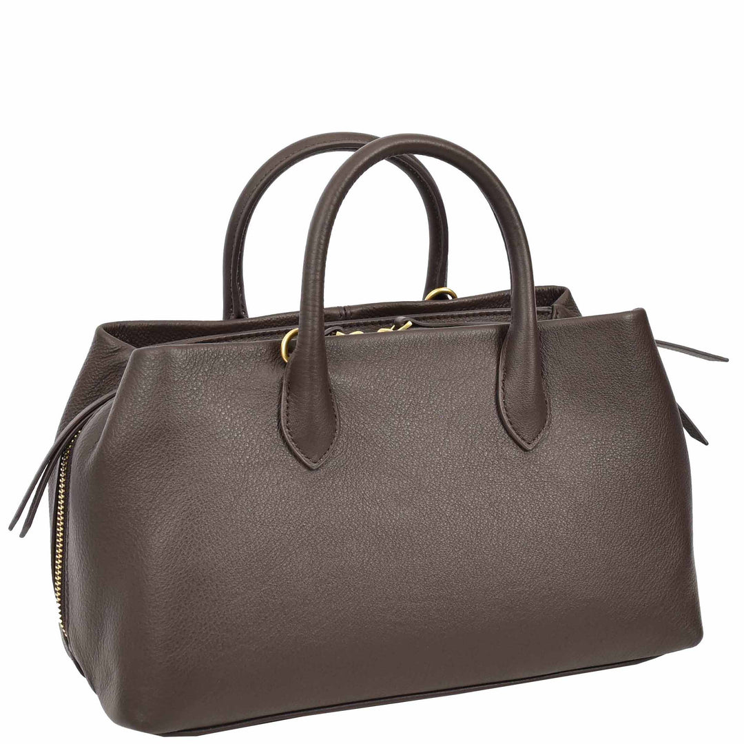 Women's Leather Structured Tote Handbag Detachable Strap Ingrid Brown 2