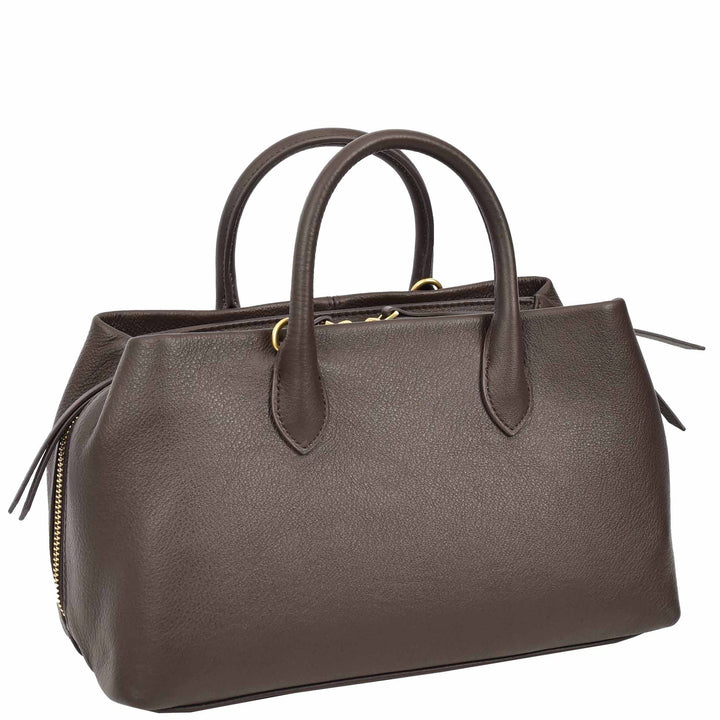 Women's Leather Structured Tote Handbag Detachable Strap Ingrid Brown 2
