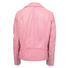 Womens Real Leather Biker Jacket Cross Zip Pockets Cherry Pink 2