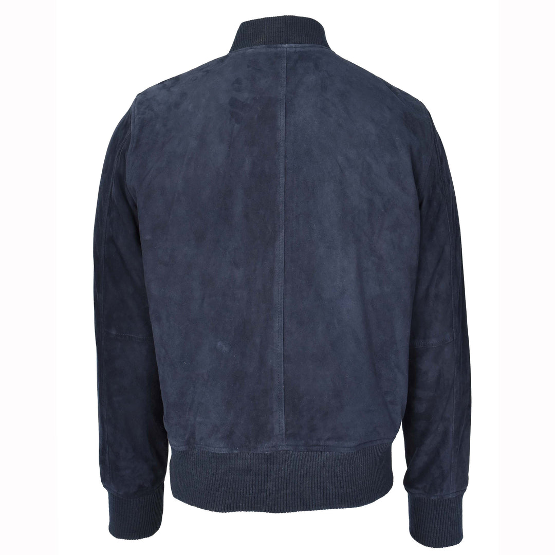 Mens Real Goat Suede Bomber Jacket MA-1 Varsity Design Ryan Navy Blue