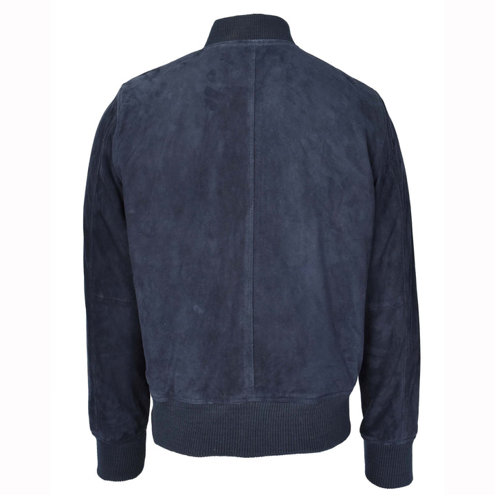 Mens Real Goat Suede Bomber Jacket MA-1 Varsity Design Ryan Navy Blue