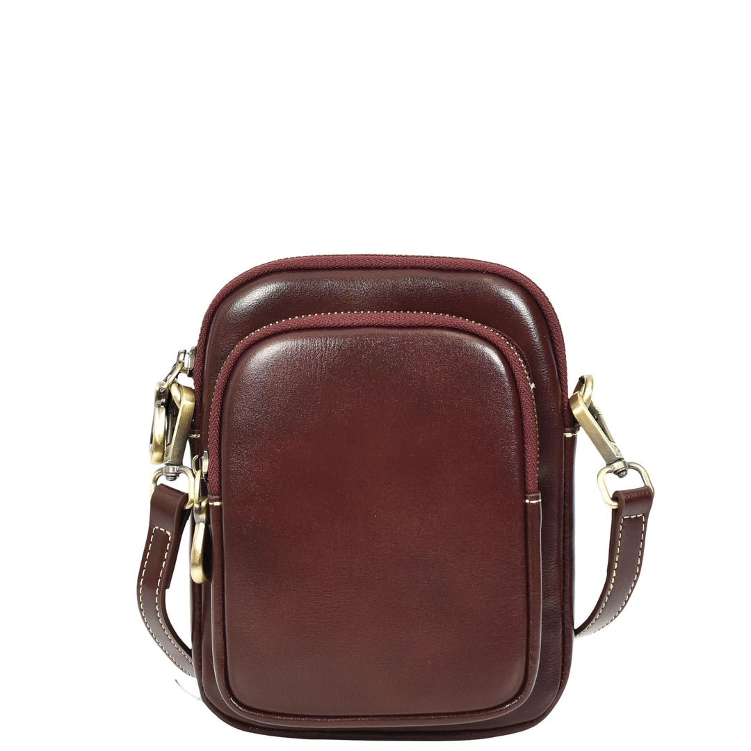 Womens Real Leather Sling Pouch Small Crossbody Bag Isobel Burgundy