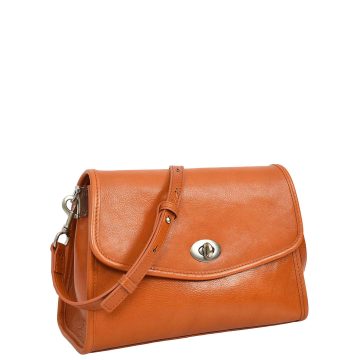 Women's Genuine Leather Flap-Over Crossbody Shoulder Bag with 2-in-1 Style Arden Tan