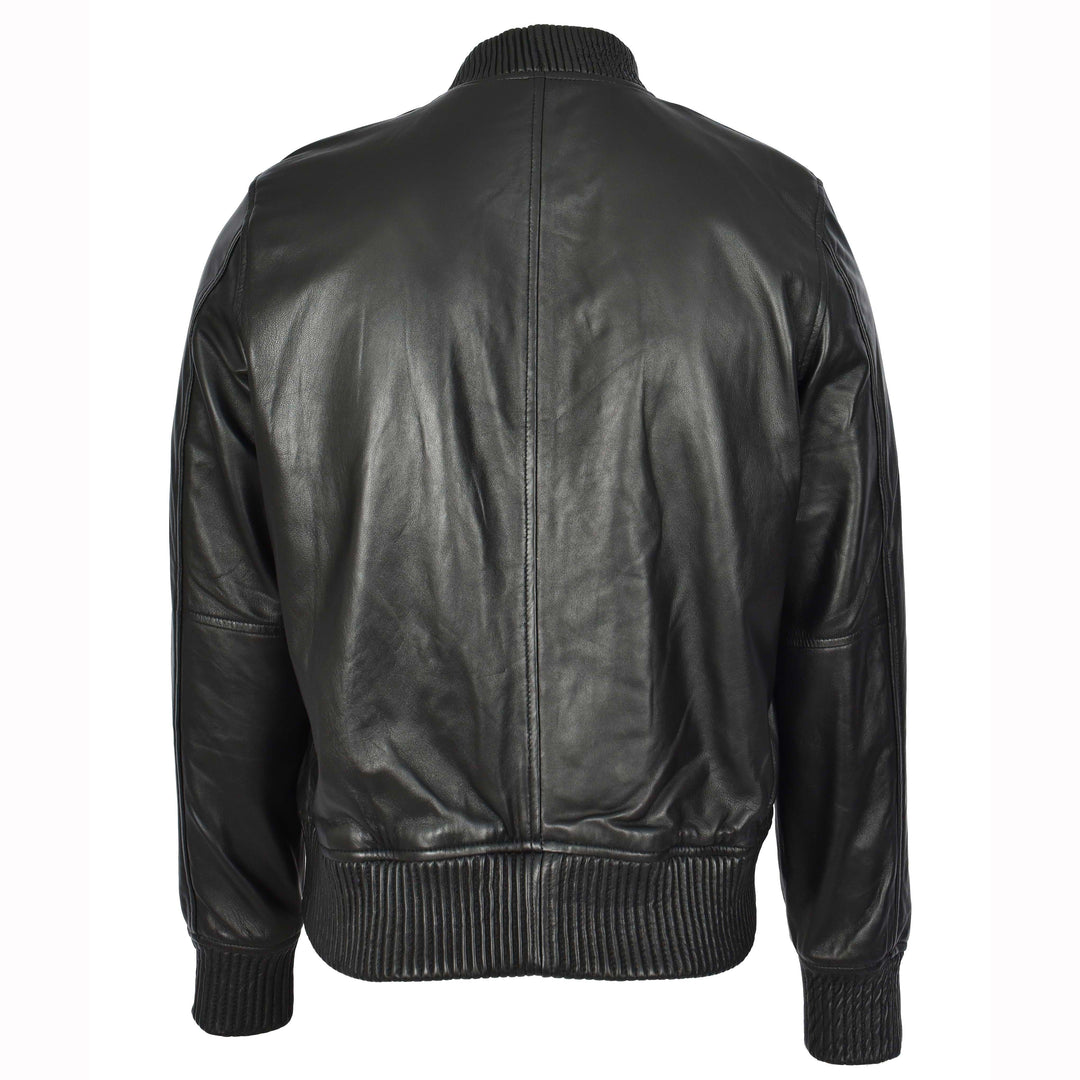 Mens Real Soft Leather Bomber Jacket MA-1 Varsity Style Torque Black 2