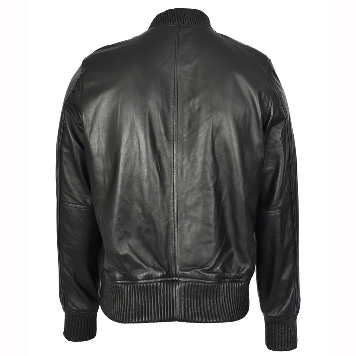 Mens Real Soft Leather Bomber Jacket MA-1 Varsity Style Torque Black 2