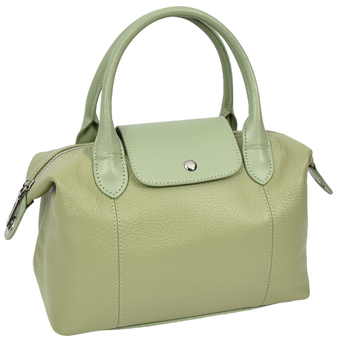 Womens Real Leather Handbag Small Top-Handle Tote Style Quinn Mint Green-3