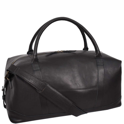 Leather Holdall Weekend Duffle Bag Travel Carry on Black Volos 2